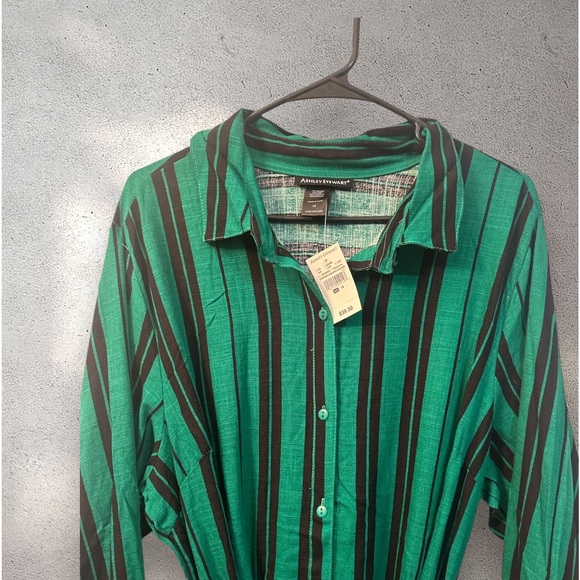 NEW ASHLEY STEWART LINEN BLEND STRIPPED GREEN/ BLACK SIZE 14 - Picture 4 of 7
